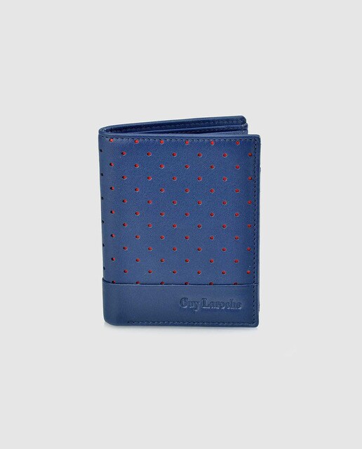 Cartera de hombre de piel azul perforada