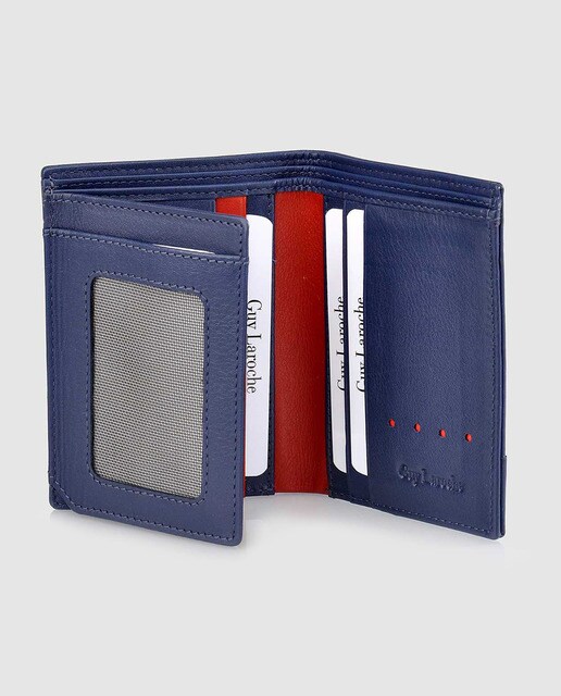 Cartera de hombre de piel azul perforada