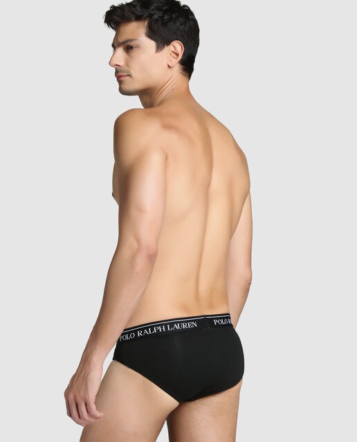 Pack tres slips de hombre Polo Ralph Lauren liso negro