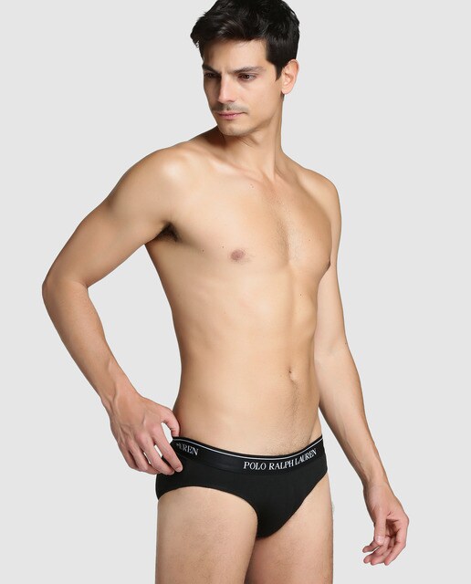 Pack tres slips de hombre Polo Ralph Lauren liso negro