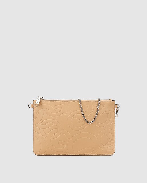 Cartera de mano Sofia Stamp de piel en marrón con cremallera