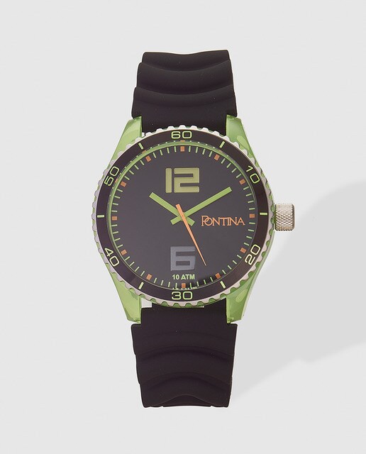 Reloj de hombre Pontina deportivo símil silicona negro