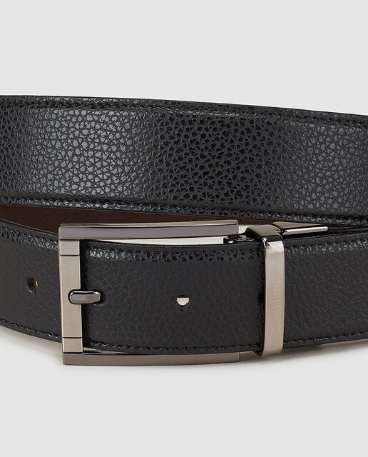 Cinturón de hombre reversible en piel grabada bicolor