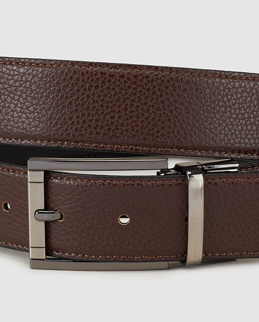 Cinturón de hombre reversible en piel grabada bicolor