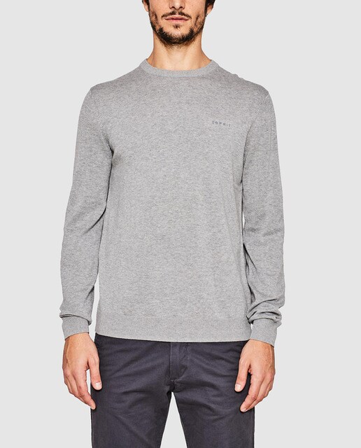 Jersey de hombre Esprit básico gris con cuello redondo
