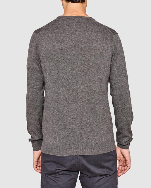 Jersey de hombre Esprit básico gris con cuello de pico