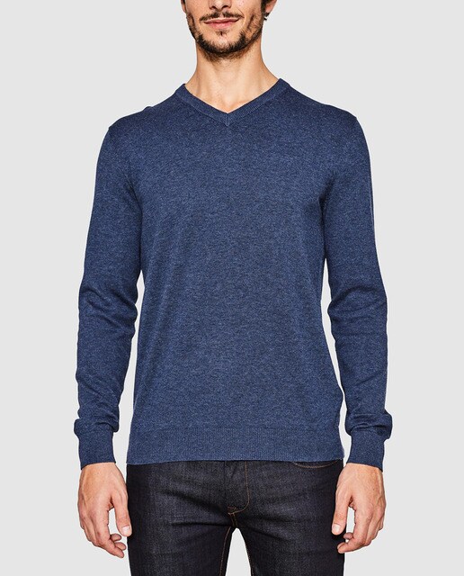 Jersey de hombre Esprit básico azul con cuello de pico