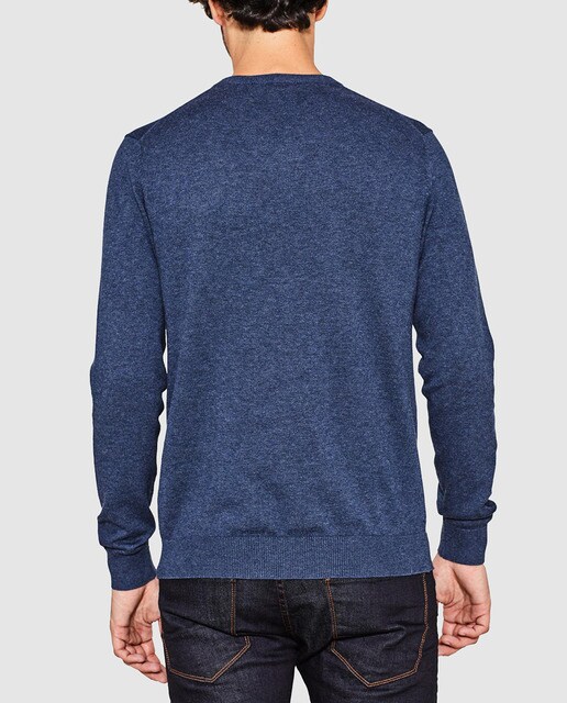 Jersey de hombre Esprit básico azul con cuello de pico