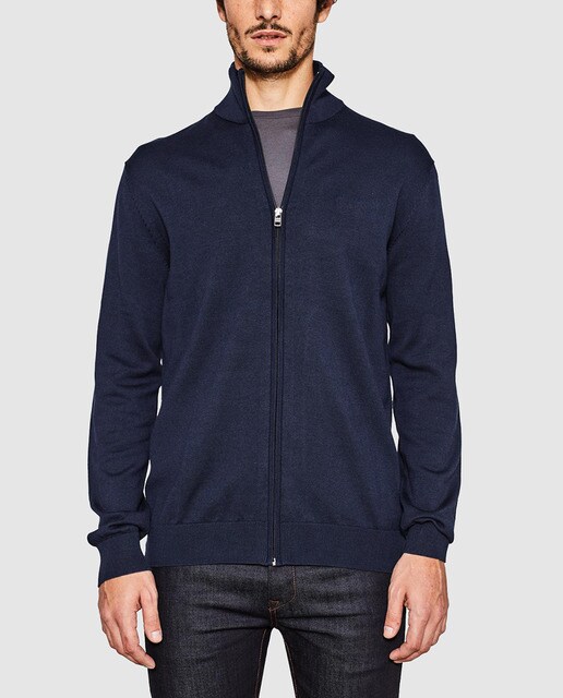 Chaqueta de punto de hombre Esprit azul con cuello alto