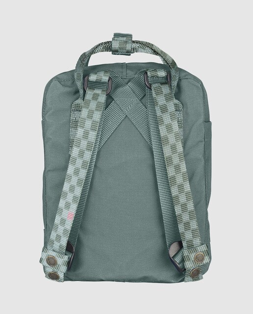 Mochila Kanken Mini de vinilo impermeable en verde con asas estampadas