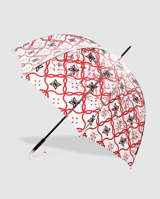 Paraguas transparente con estampado en rojo