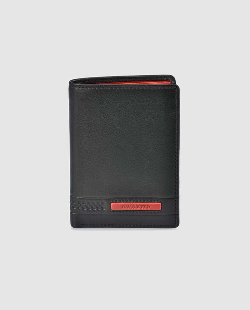 Cartera de hombre de piel en negro con logo