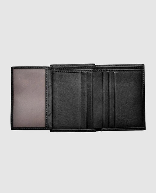 Cartera de piel negra con capacidad para seis tarjetas