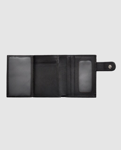 Cartera de piel negra con monedero exterior