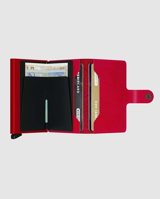Tarjetero rígido de cuero y aluminio en rojo
