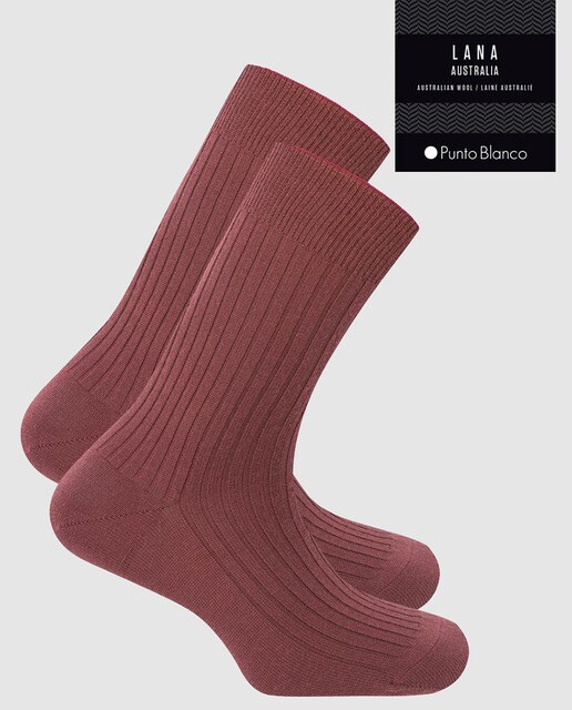 Calcetines de lana merina de Australia de hombre Punto Blanco cortos granates
