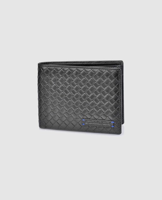 Cartera de piel trenzada negra con monedero