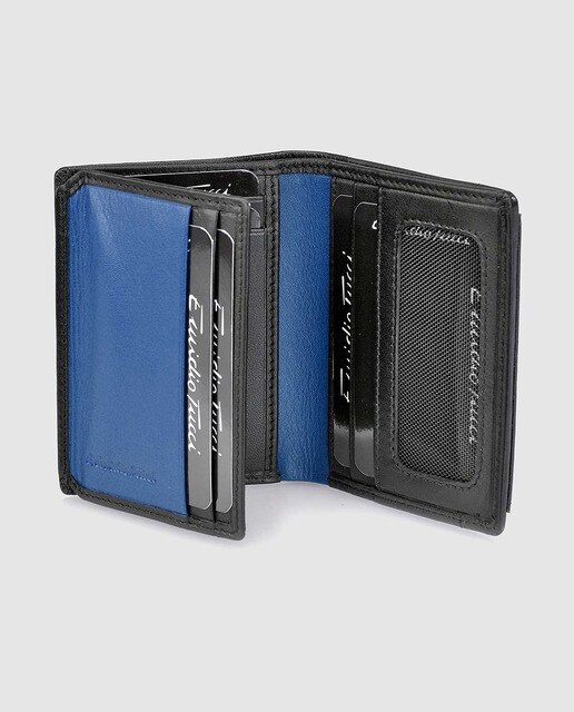 Cartera de piel trenzada negra con monedero