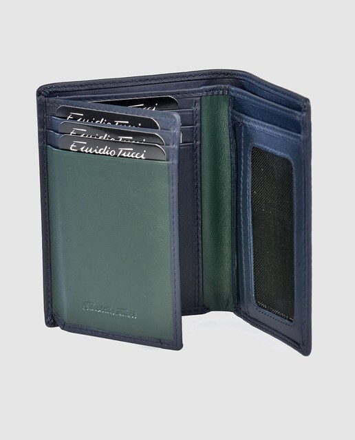Cartera mediana de hombre en piel azul marino trenzada
