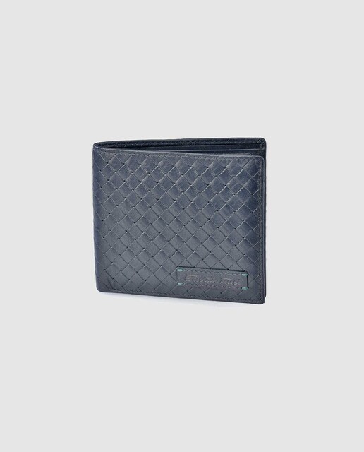 Cartera tipo americano de hombre en piel trenzada azul marino