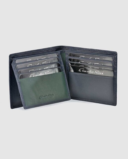 Cartera tipo americano de hombre en piel trenzada azul marino