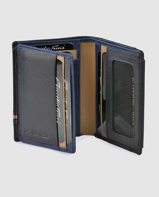Cartera de hombre en piel de color negro con monedero