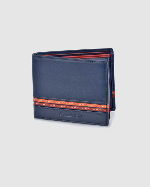 Cartera tipo americano de hombre en piel de color azul con monedero