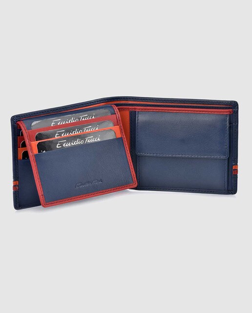 Cartera tipo americano de hombre en piel de color azul con monedero