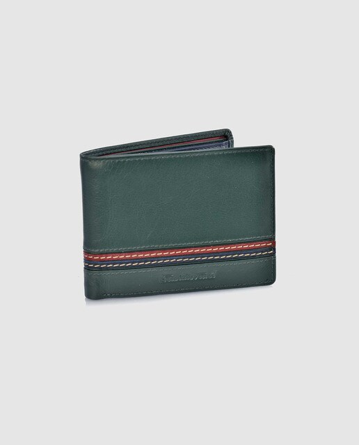 Cartera tipo americano de hombre en piel de color verde con monedero