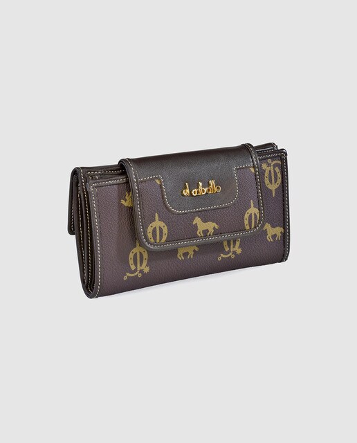 Cartera grande de mujer en piel y lona de color marrón. Hecho en España.