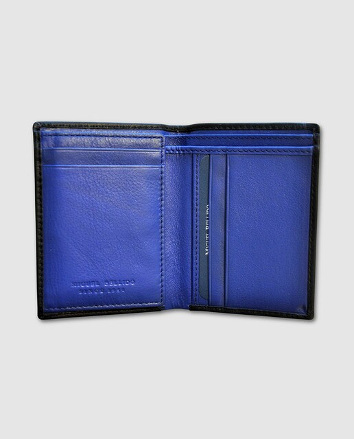 Cartera de hombre tipo americano en piel bicolor negra y azul