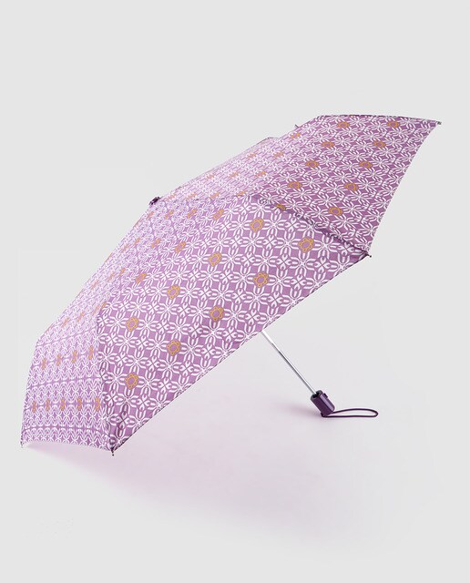 Paraguas plegable con estampado geométrico morado