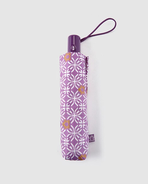 Paraguas plegable con estampado geométrico morado