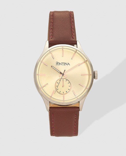 Reloj de hombre Pontina símil piel marrón