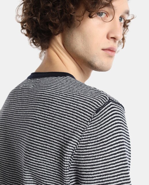 Jersey de hombre Jack & Jones azul marino de rayas con cuello caja