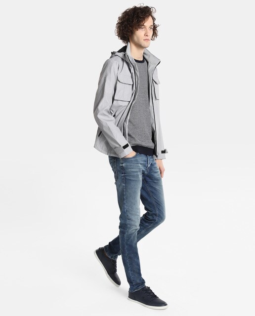 Jersey de hombre Jack & Jones azul marino de rayas con cuello caja