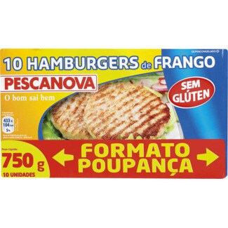 Pescanova 10 Hamburguers de Frango sem Glúten embalagem 750 g