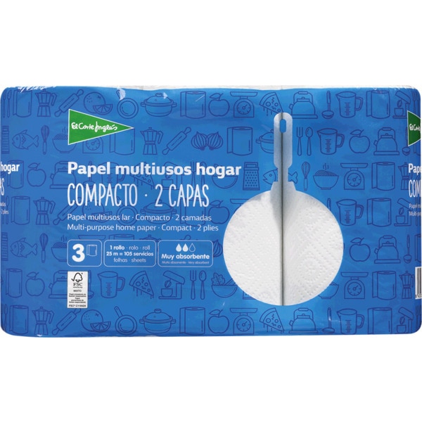 Rolo de Cozinha Compacto 2 Camadas embalagem 3 unidades