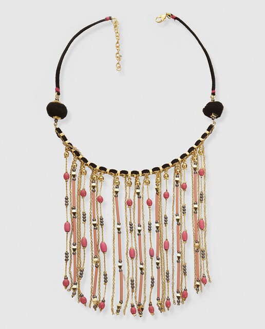 Collar El Corte Inglés de flecos rosa y negro
