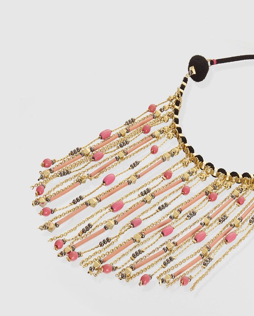 Collar El Corte Inglés de flecos rosa y negro