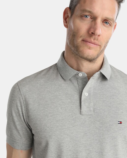 Polo piqué de hombre Tommy Hilfiger gris de manga corta