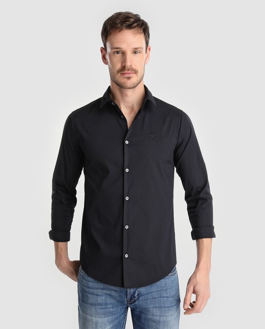 Camisa de hombre Emporio Armani slim lisa azul
