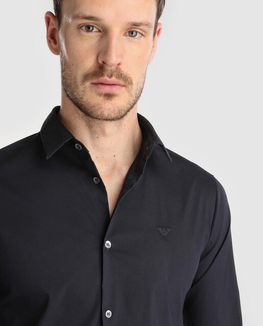 Camisa de hombre Emporio Armani slim lisa azul