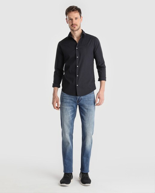 Camisa de hombre Emporio Armani slim lisa azul