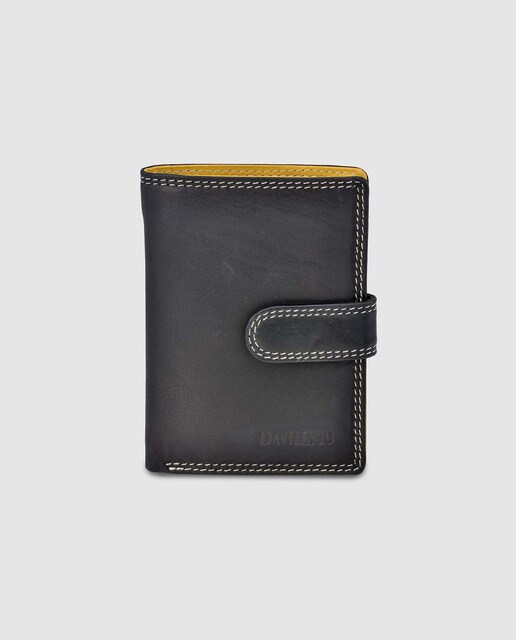 Cartera de hombre en piel de color negro y amarillo con automático