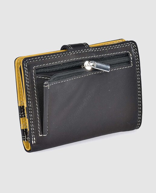 Cartera de hombre en piel de color negro y amarillo con automático