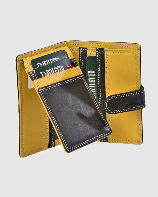 Cartera de hombre en piel de color negro y amarillo con automático