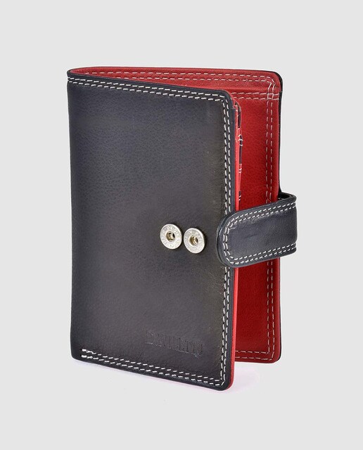 Cartera de hombre en piel de color negro y rojo con automático