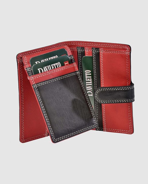 Cartera de hombre en piel de color negro y rojo con automático