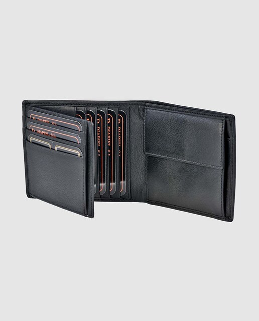 Cartera compacta de hombre en piel de color negro con monedero